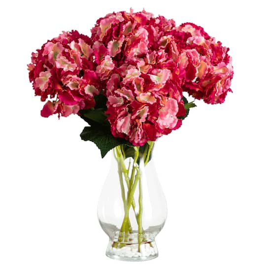 20" Artificial Hydrangea Arrangement in Glass Vase